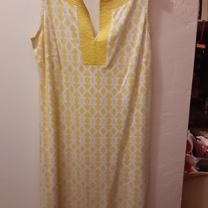 Women's yellow and white casual no sleeve dress